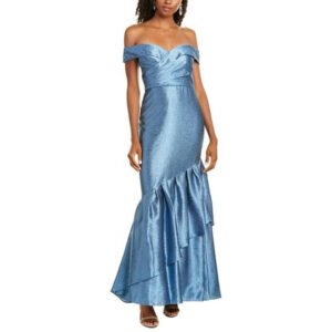 OFF THE SHOULDER RUFFLE SATIN GOWN
