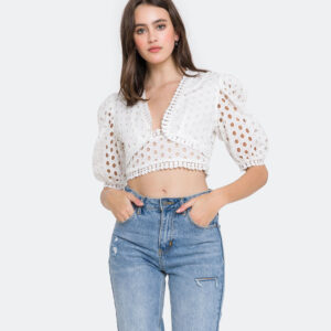 ALL OVER EYELET PUFF SLEEVE BLOUSE