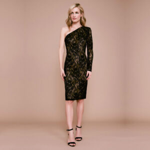 BARCELO ONE SHOULDER TEA LENGTH LACE DRE