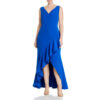 BLUE SAPPHIRE ASYMETRICAL RUFFLE GOWN