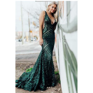 DEEP V SEQUIN ILLUSIO SIDE GOWN