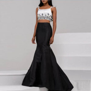TWO PIECE EMBROIDED CROP TOP GOWN