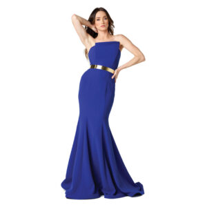 LACE BELTED PLEATED GOWN