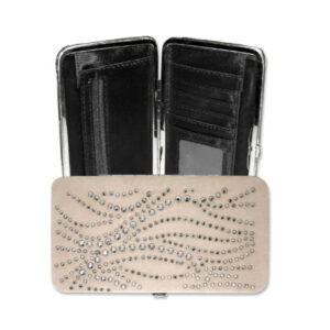 LEATHER CLUTCH WITH RHINESTONE BAND