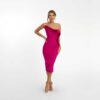 PEBBLE MIDI DRESS ONE SHOULDER-FUCSHIA