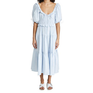POPLIN TIERED MIDI DRESS