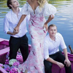 PUFF SLEEVE LACE FLOWER GOWN