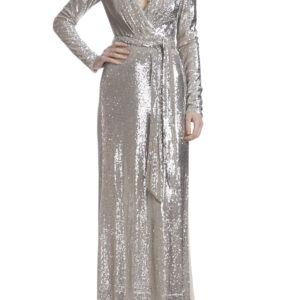 RUNWAY LONG SLEEVE WRAP SEQUIN GOWN