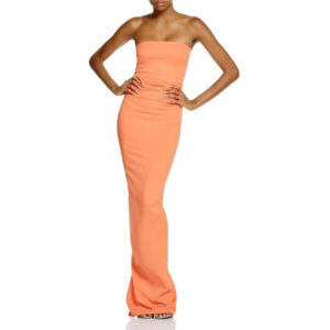 Strapless ruffle back gown