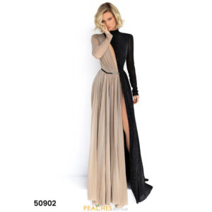 TWO TONE SHIMMER LONG SLEEVEHIGH SLIT GO