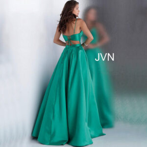 V SPAGH STRAP BALL GOWN